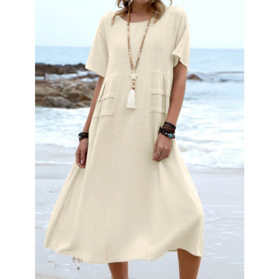 Full Size Casual Linen Blend Midi Dress Plus Size Apparel and Accessories