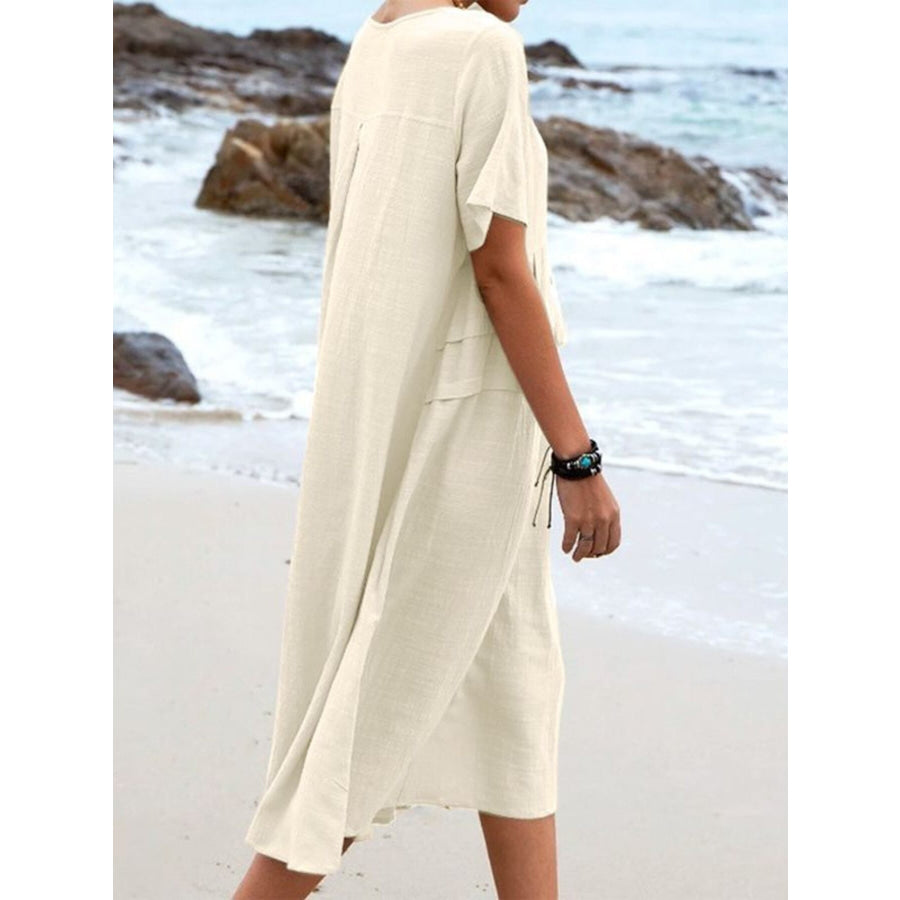 Full Size Casual Linen Blend Midi Dress Plus Size Apparel and Accessories
