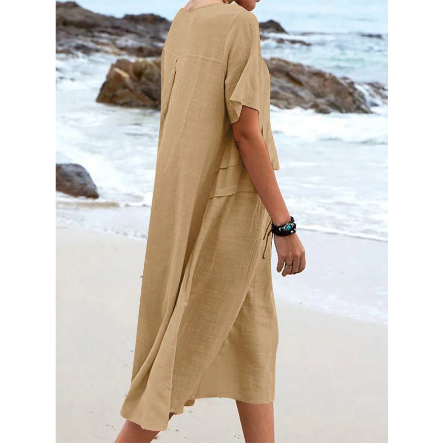 Full Size Casual Linen Blend Midi Dress Plus Size Apparel and Accessories
