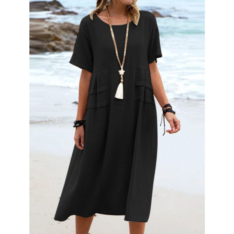 Full Size Casual Linen Blend Midi Dress Plus Size Apparel and Accessories