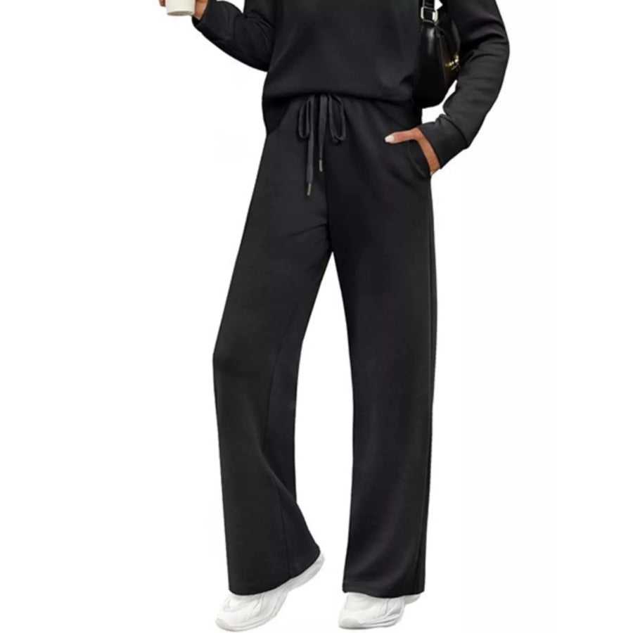 Full Size Casual Long Sleeve Crewneck Top and Drawstring Pants Set Plus Apparel Accessories