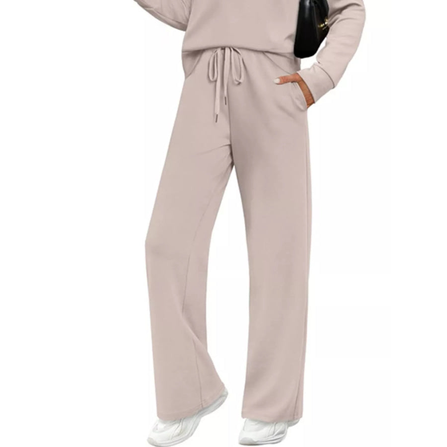 Full Size Casual Long Sleeve Crewneck Top and Drawstring Pants Set Plus Apparel Accessories