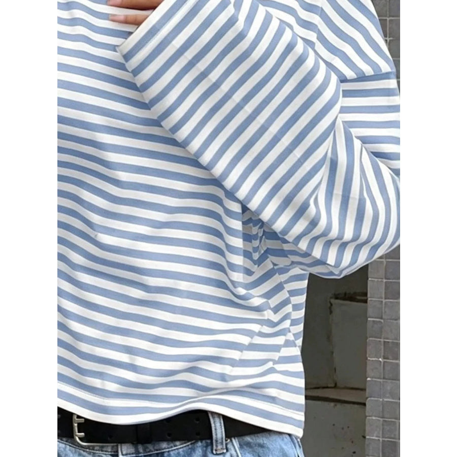 Full Size Casual Long-Sleeve Striped Crew Neck T-Shirt Plus