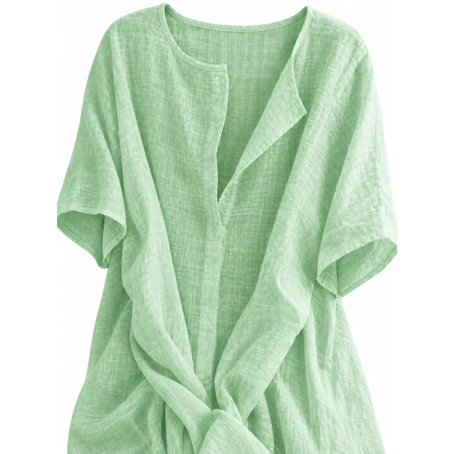 Full Size Casual Loose Fit Beach Short Sleeve Shirt Plus Apparel and Accessories