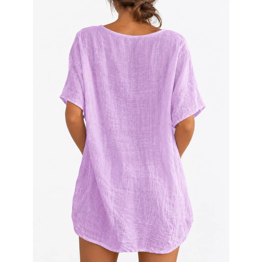 Full Size Casual Loose Fit Beach Short Sleeve Shirt Plus Apparel and Accessories