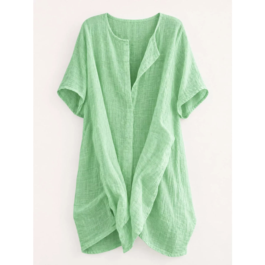 Full Size Casual Loose Fit Beach Short Sleeve Shirt Plus Apparel and Accessories