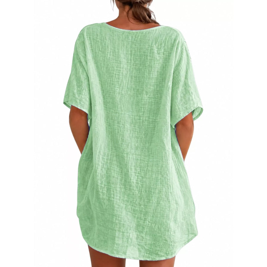 Full Size Casual Loose Fit Beach Short Sleeve Shirt Plus Apparel and Accessories