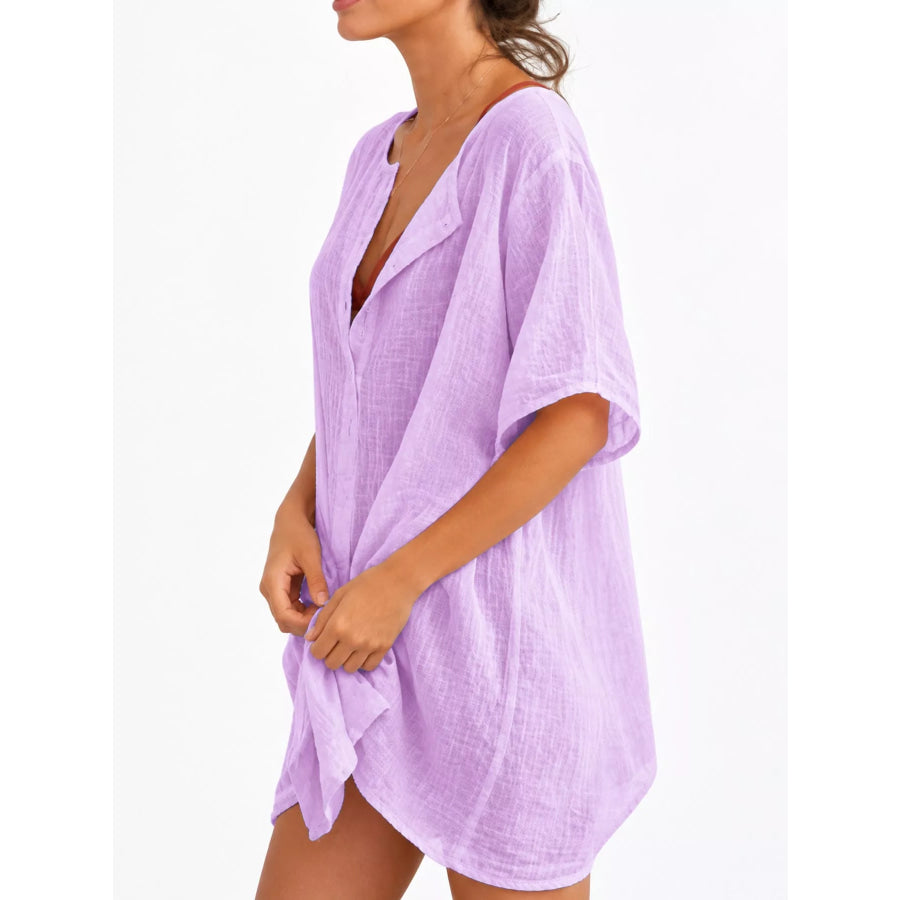 Full Size Casual Loose Fit Beach Short Sleeve Shirt Plus Apparel and Accessories