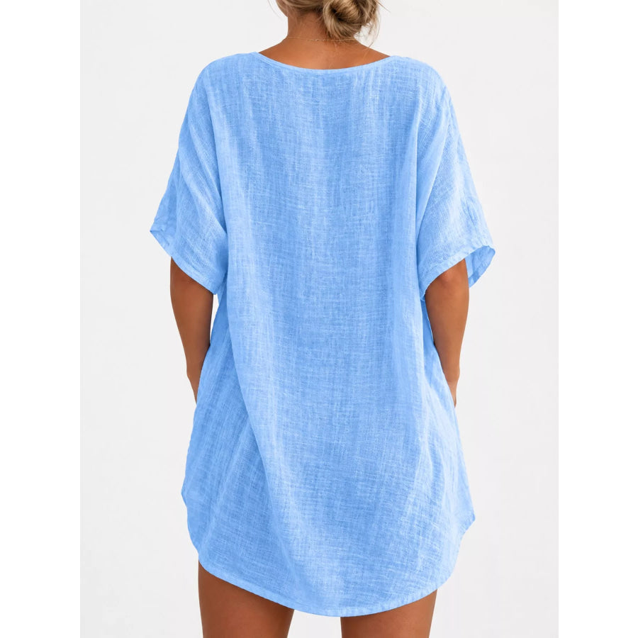 Full Size Casual Loose Fit Beach Short Sleeve Shirt Plus Apparel and Accessories