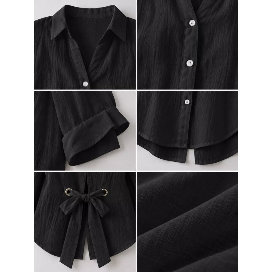 Full Size Casual Loose Fit Tie Back Shirt Plus Apparel and Accessories