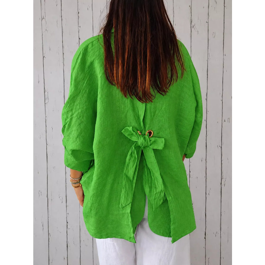 Full Size Casual Loose Fit Tie Back Shirt Plus Apparel and Accessories