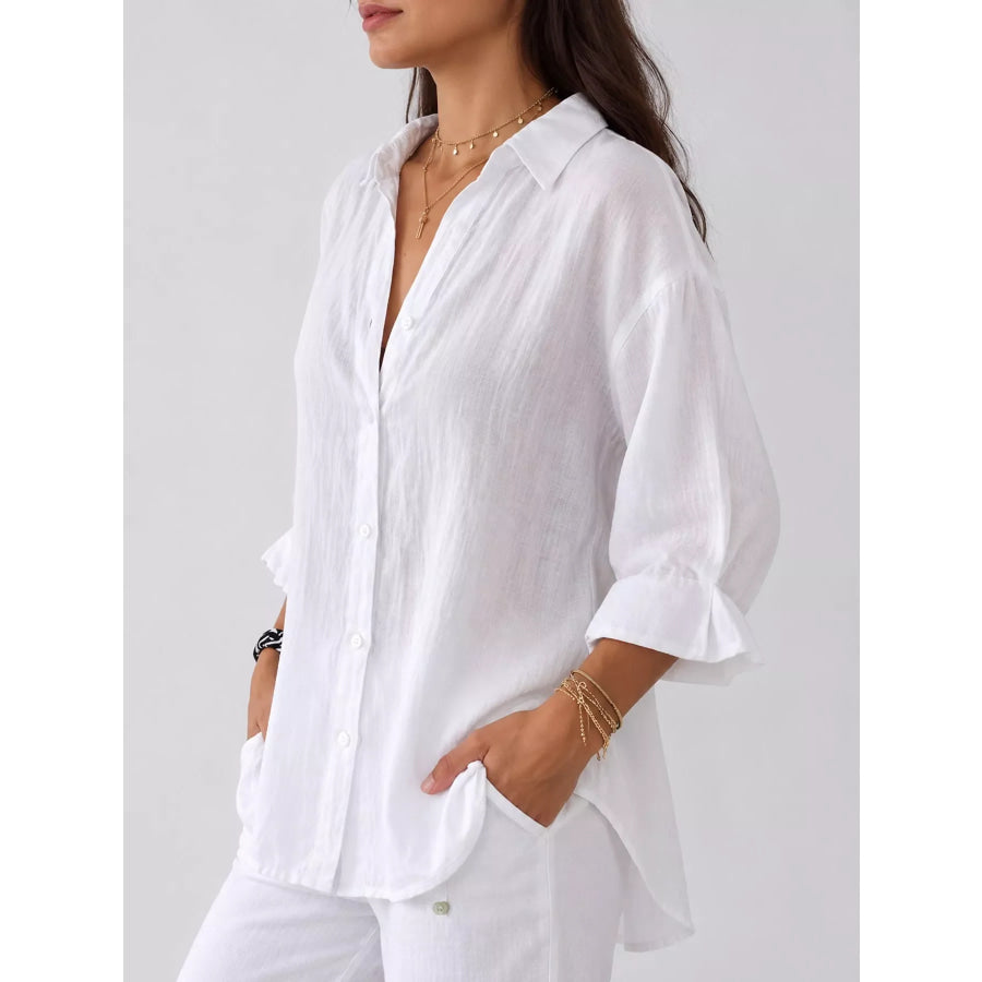 Full Size Casual Loose Fit Tie Back Shirt Plus Apparel and Accessories