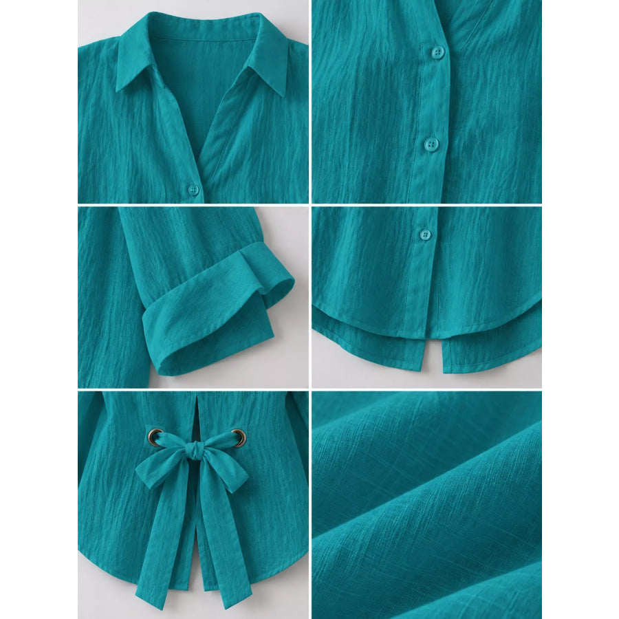 Full Size Casual Loose Fit Tie Back Shirt Plus Apparel and Accessories