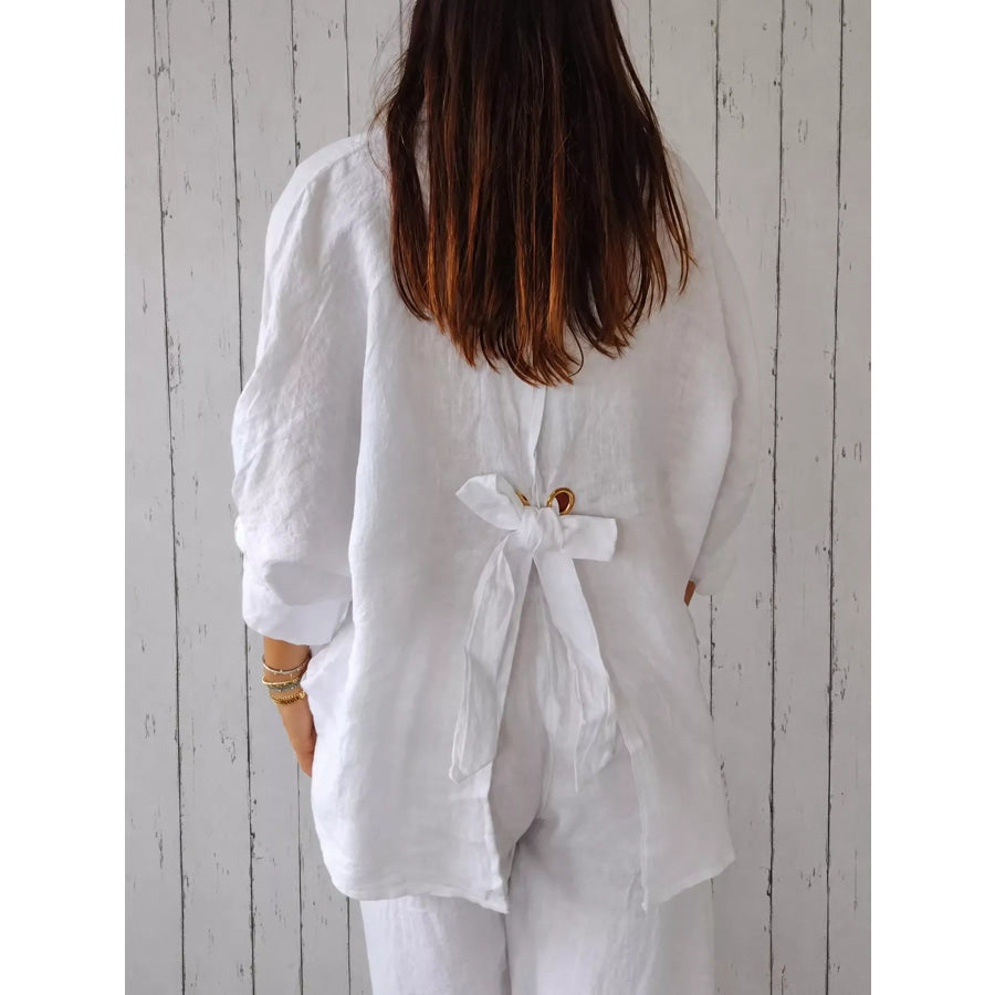 Full Size Casual Loose Fit Tie Back Shirt Plus Apparel and Accessories