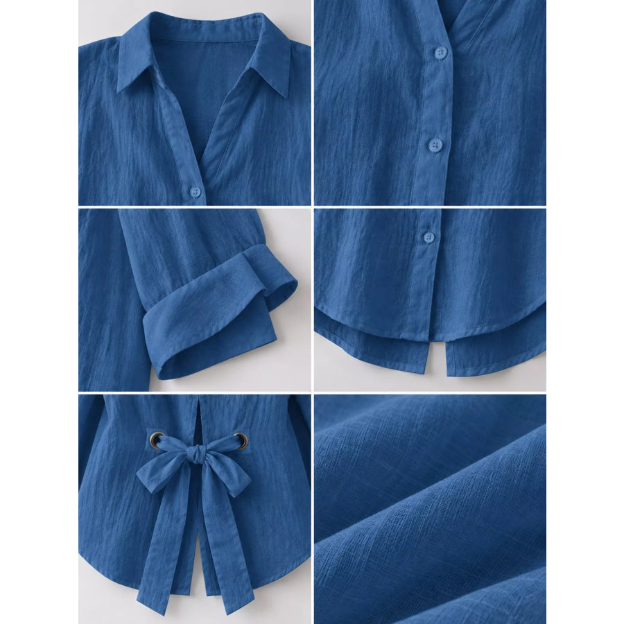 Full Size Casual Loose Fit Tie Back Shirt Plus Apparel and Accessories