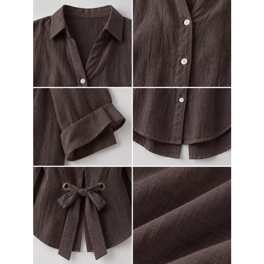 Full Size Casual Loose Fit Tie Back Shirt Plus Apparel and Accessories