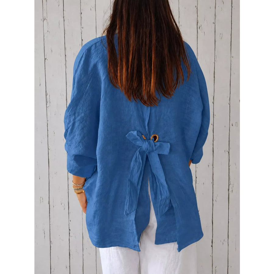 Full Size Casual Loose Fit Tie Back Shirt Plus Apparel and Accessories