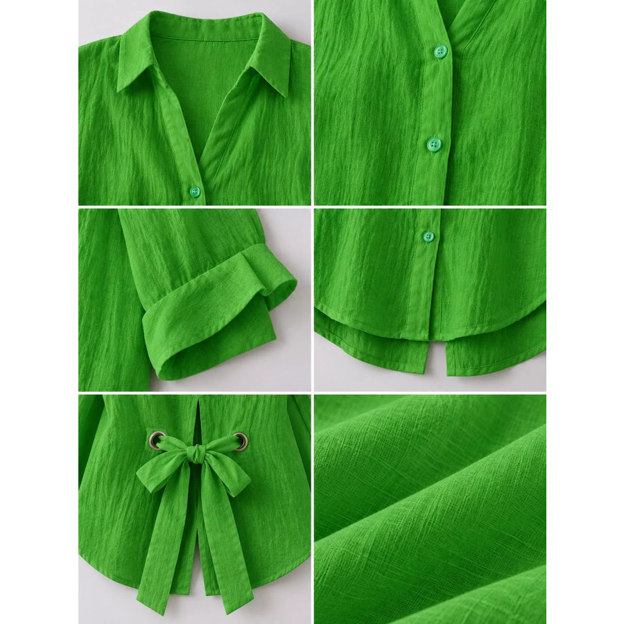 Full Size Casual Loose Fit Tie Back Shirt Plus Apparel and Accessories