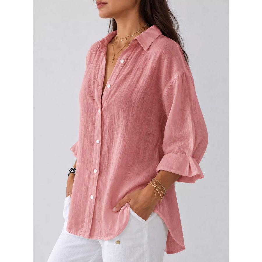 Full Size Casual Loose Fit Tie Back Shirt Plus Apparel and Accessories