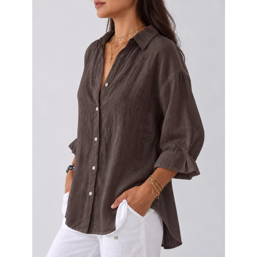 Full Size Casual Loose Fit Tie Back Shirt Plus Apparel and Accessories