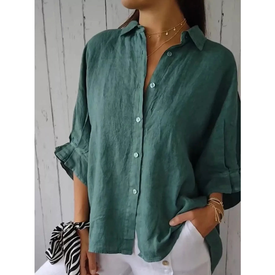 Full Size Casual Loose Fit Tie Back Shirt Plus Apparel and Accessories