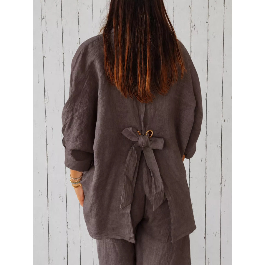 Full Size Casual Loose Fit Tie Back Shirt Plus Apparel and Accessories