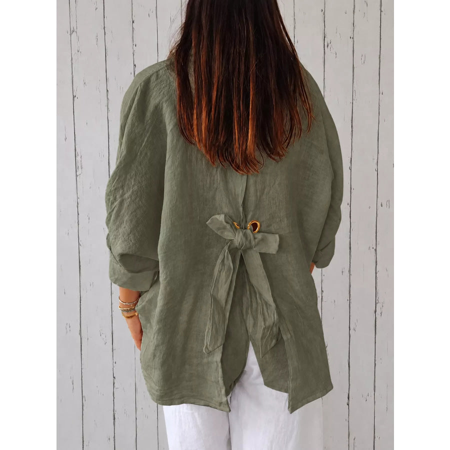 Full Size Casual Loose Fit Tie Back Shirt Plus Apparel and Accessories