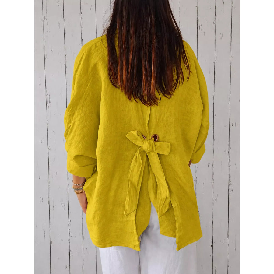 Full Size Casual Loose Fit Tie Back Shirt Plus Apparel and Accessories