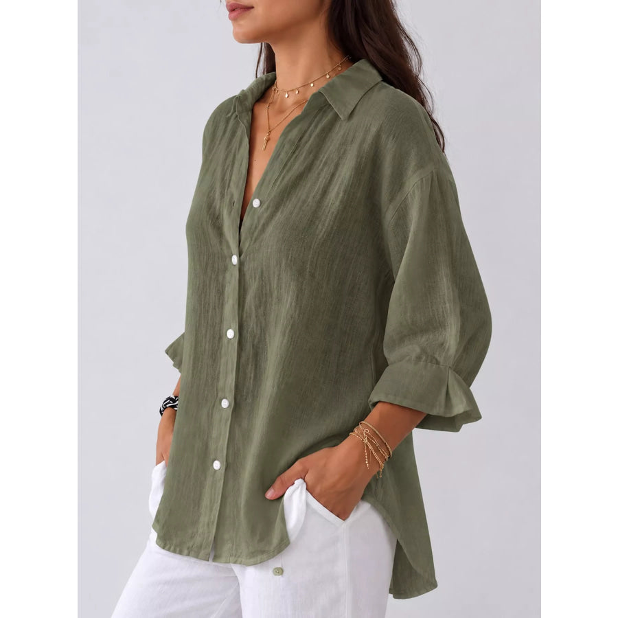 Full Size Casual Loose Fit Tie Back Shirt Plus Apparel and Accessories