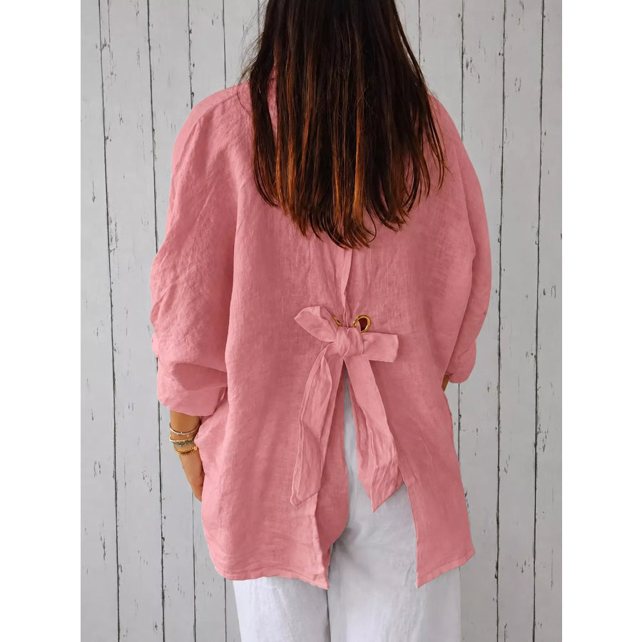 Full Size Casual Loose Fit Tie Back Shirt Plus Apparel and Accessories