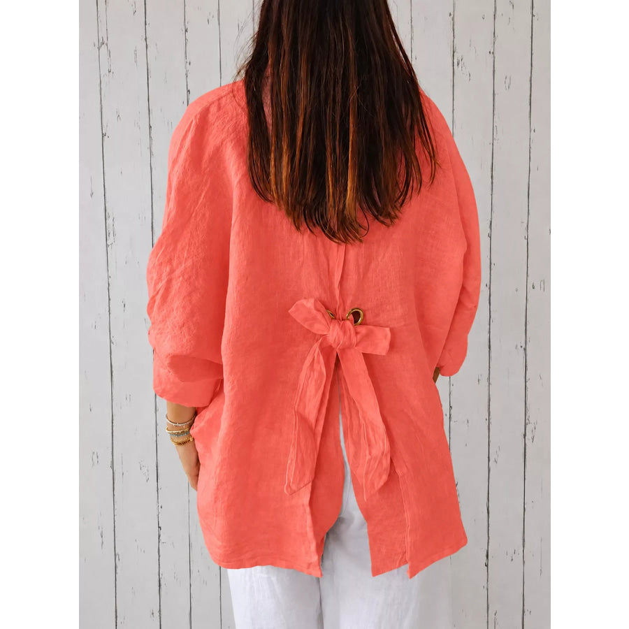 Full Size Casual Loose Fit Tie Back Shirt Plus Apparel and Accessories