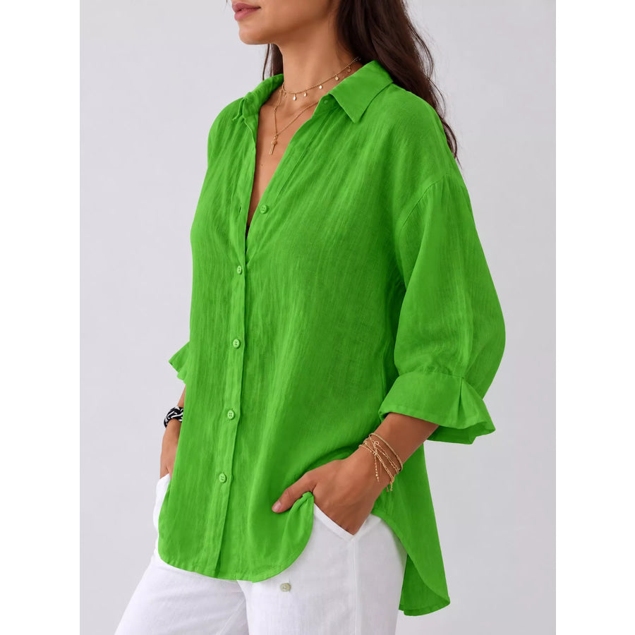 Full Size Casual Loose Fit Tie Back Shirt Plus Apparel and Accessories