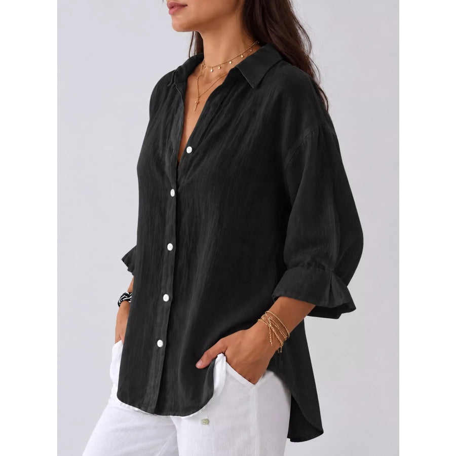 Full Size Casual Loose Fit Tie Back Shirt Plus Apparel and Accessories