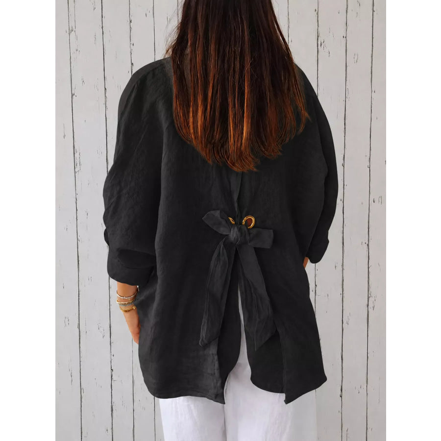 Full Size Casual Loose Fit Tie Back Shirt Plus Apparel and Accessories