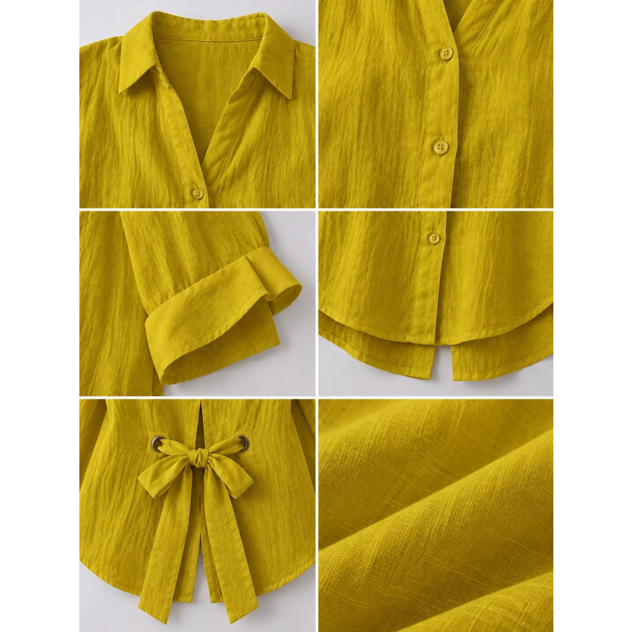 Full Size Casual Loose Fit Tie Back Shirt Plus Apparel and Accessories