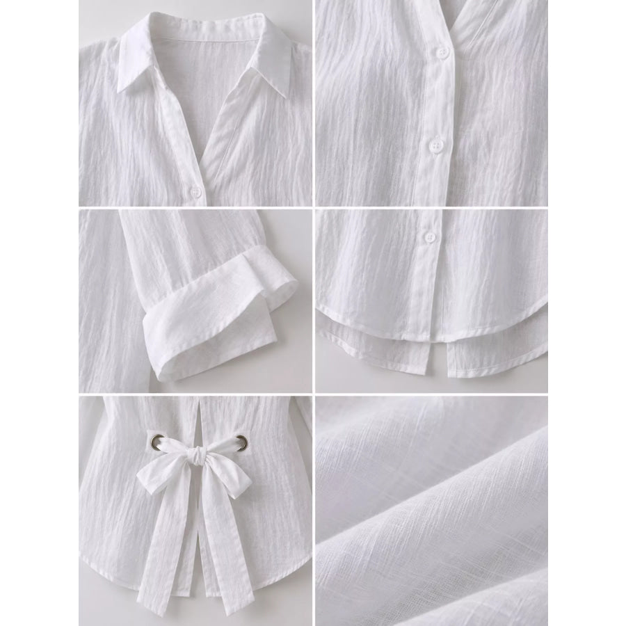 Full Size Casual Loose Fit Tie Back Shirt Plus Apparel and Accessories