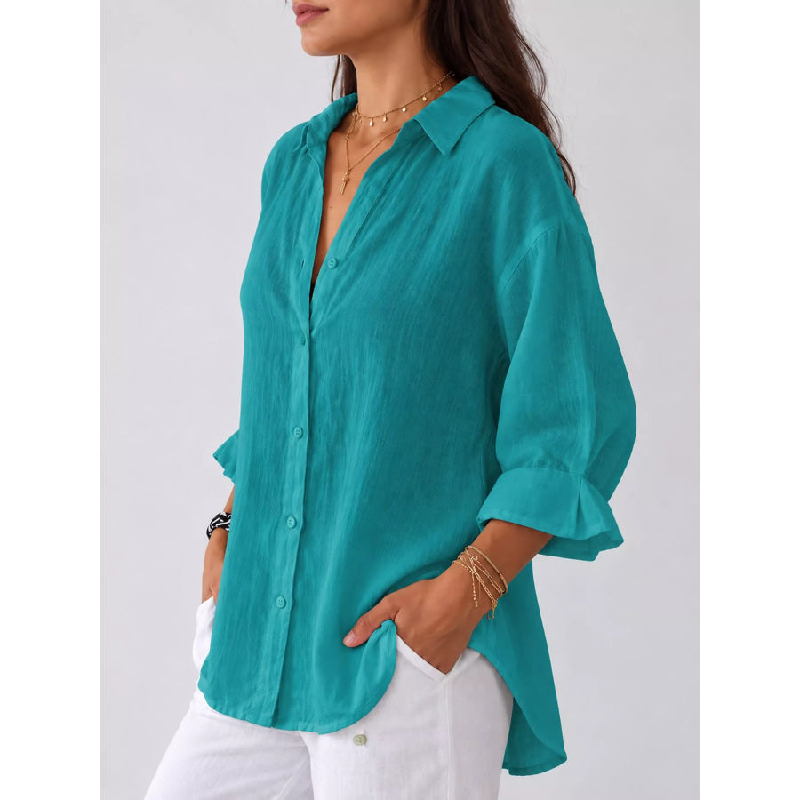 Full Size Casual Loose Fit Tie Back Shirt Plus Apparel and Accessories