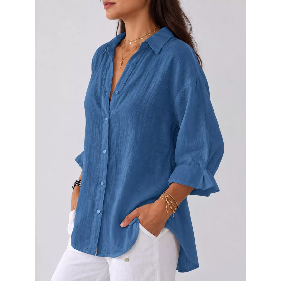 Full Size Casual Loose Fit Tie Back Shirt Plus Apparel and Accessories