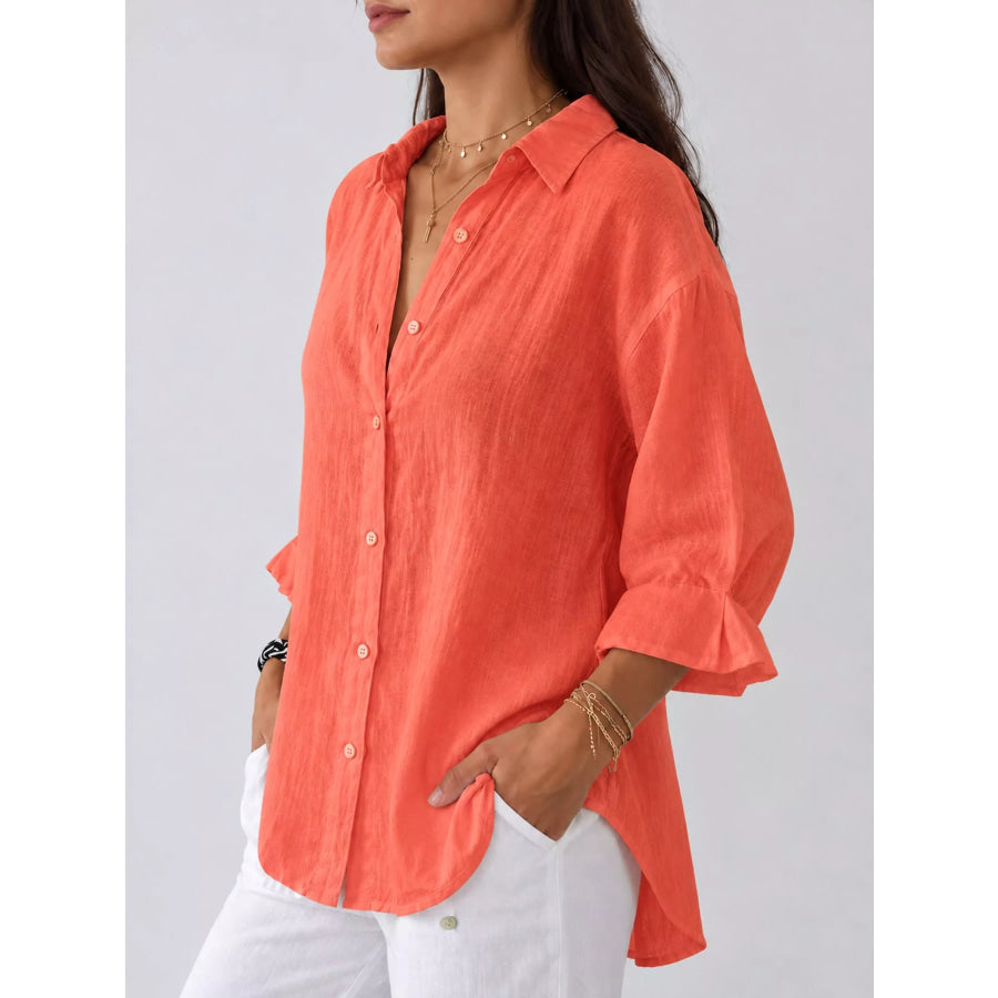 Full Size Casual Loose Fit Tie Back Shirt Plus Apparel and Accessories