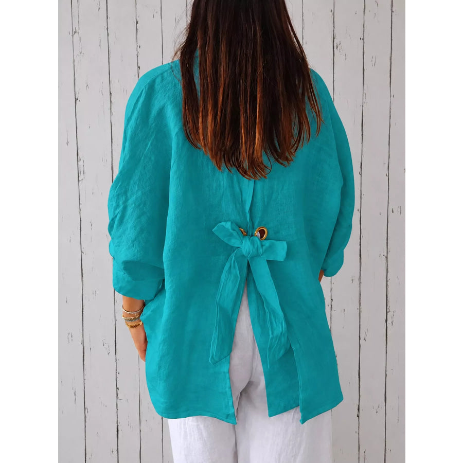 Full Size Casual Loose Fit Tie Back Shirt Plus Apparel and Accessories