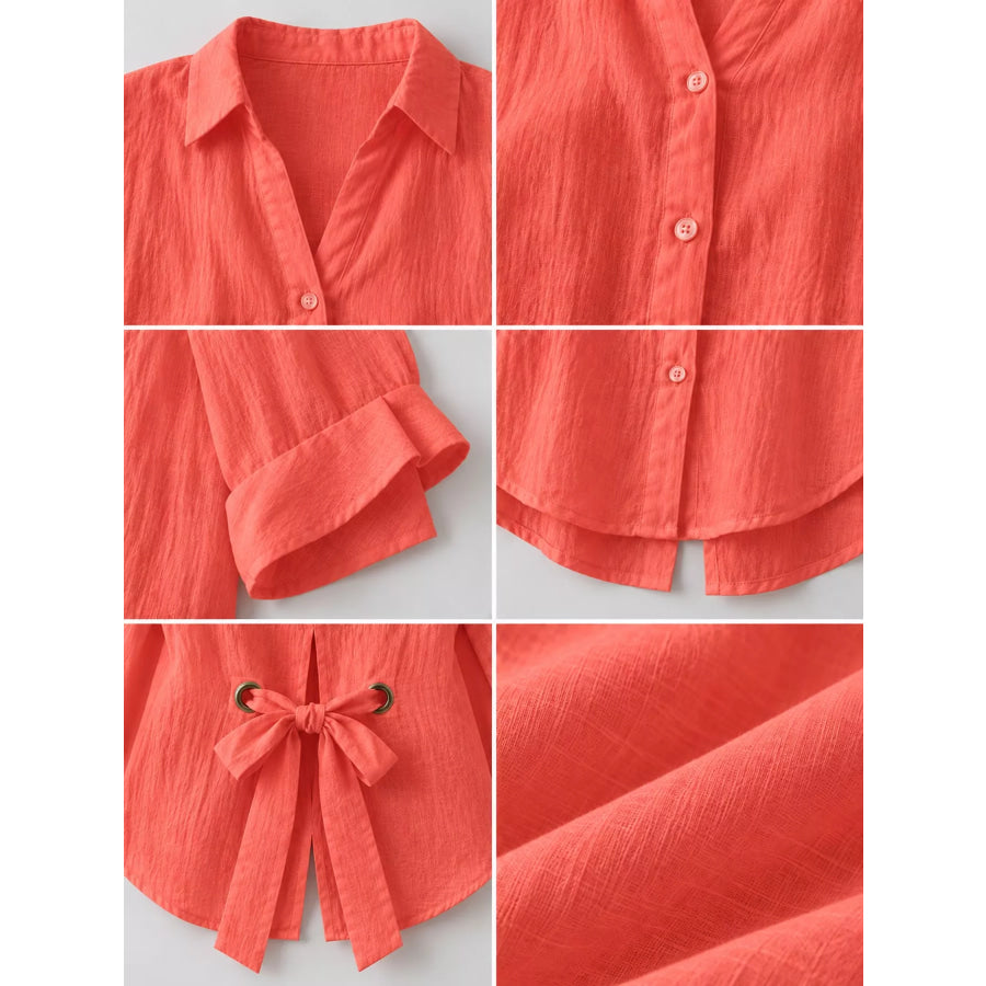 Full Size Casual Loose Fit Tie Back Shirt Plus Apparel and Accessories