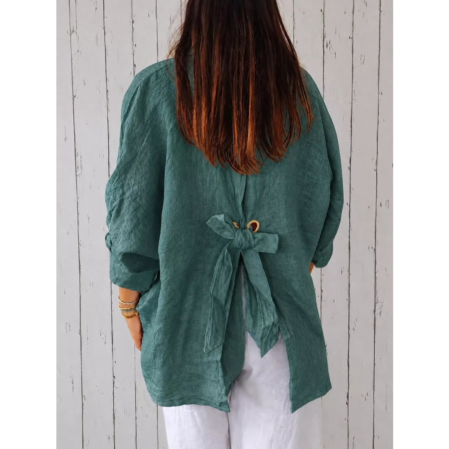 Full Size Casual Loose Fit Tie Back Shirt Plus Apparel and Accessories