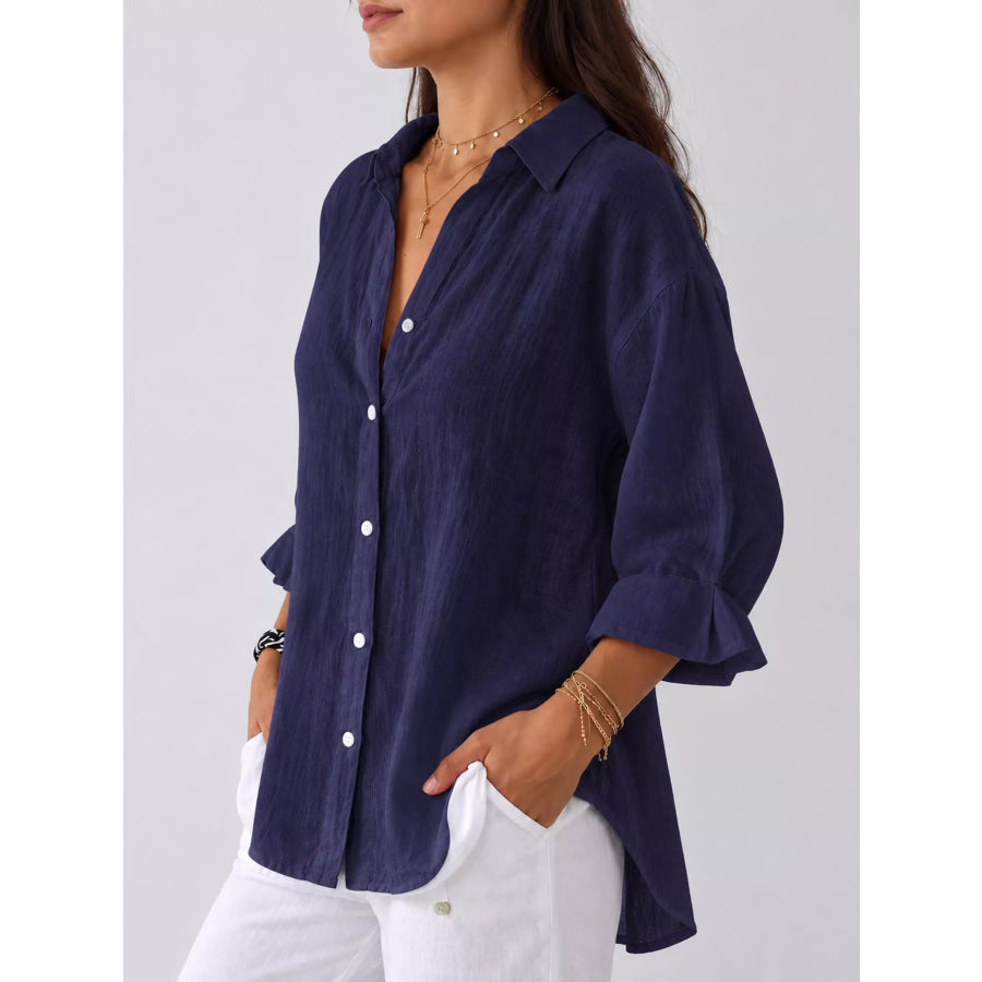 Full Size Casual Loose Fit Tie Back Shirt Plus Apparel and Accessories