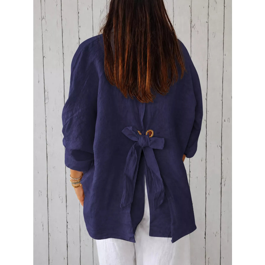 Full Size Casual Loose Fit Tie Back Shirt Plus Apparel and Accessories