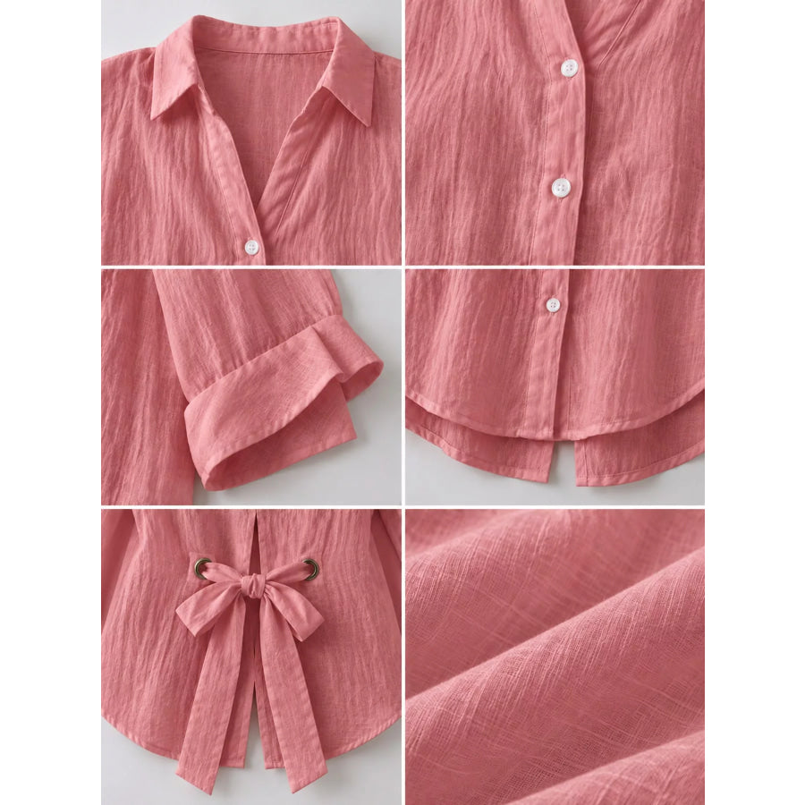 Full Size Casual Loose Fit Tie Back Shirt Plus Apparel and Accessories