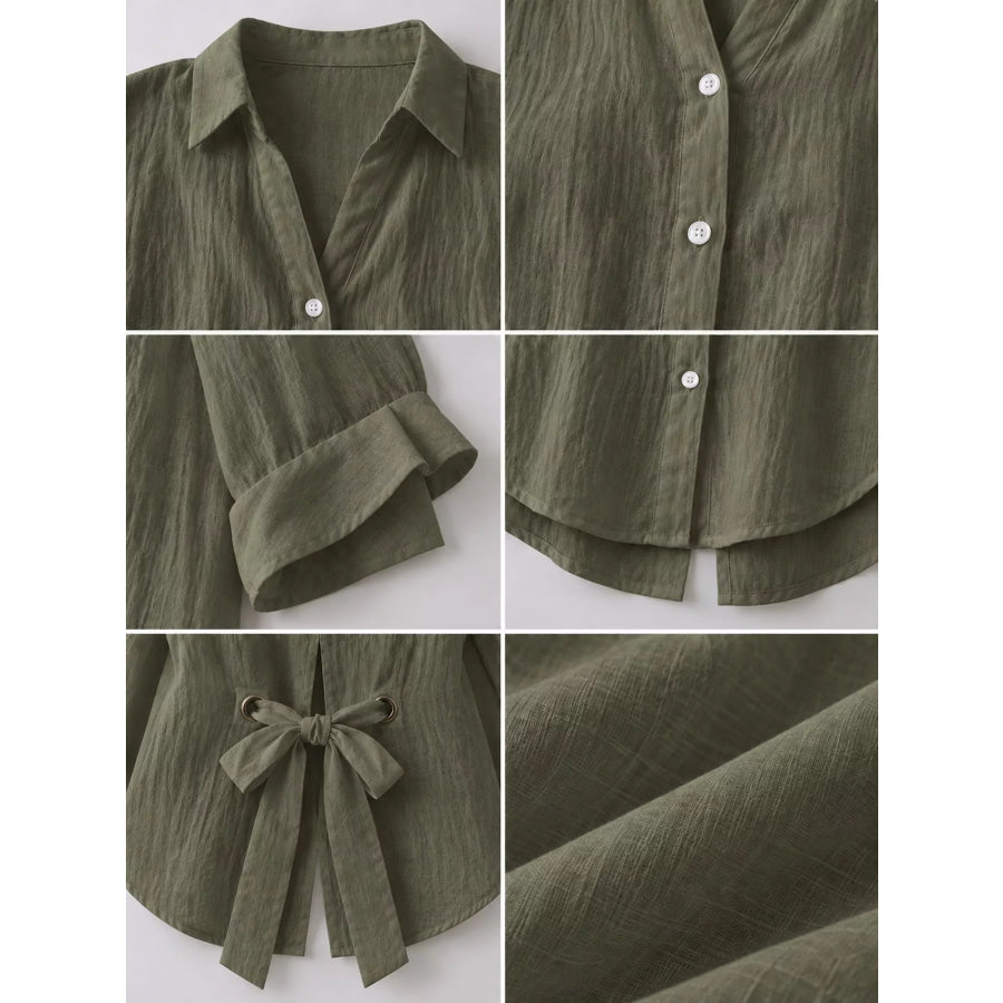 Full Size Casual Loose Fit Tie Back Shirt Plus Apparel and Accessories