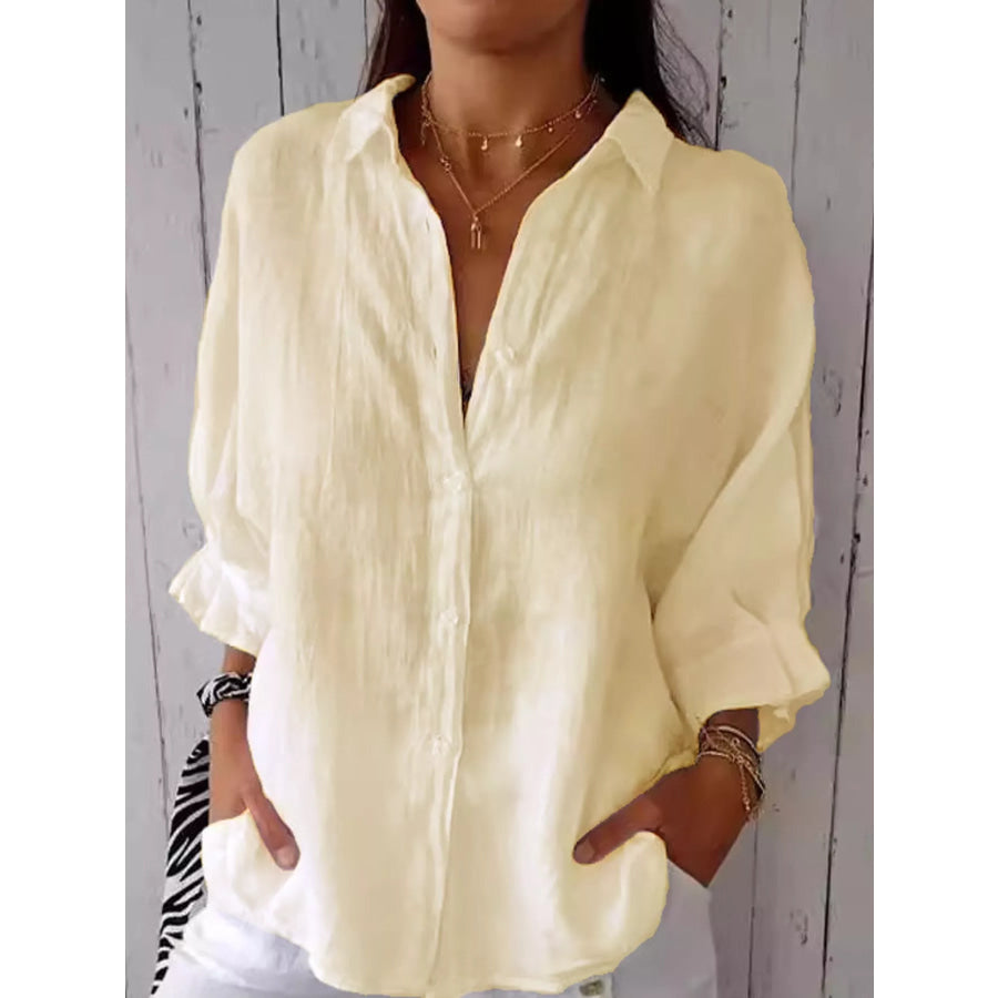 Full Size Casual Loose Fit Tie Back Shirt Plus Apricot / S Apparel and Accessories