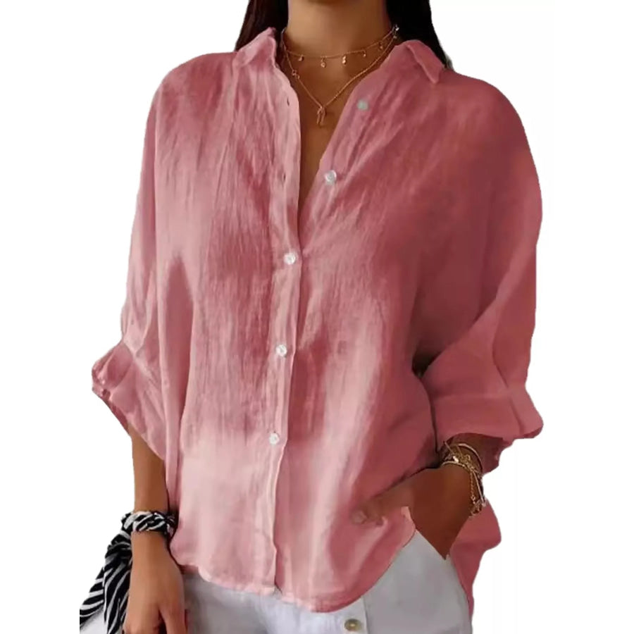 Full Size Casual Loose Fit Tie Back Shirt Plus Pink / S Apparel and Accessories