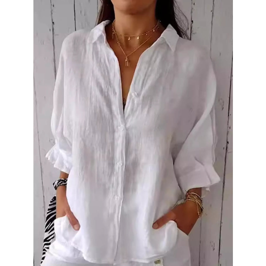 Full Size Casual Loose Fit Tie Back Shirt Plus White / S Apparel and Accessories