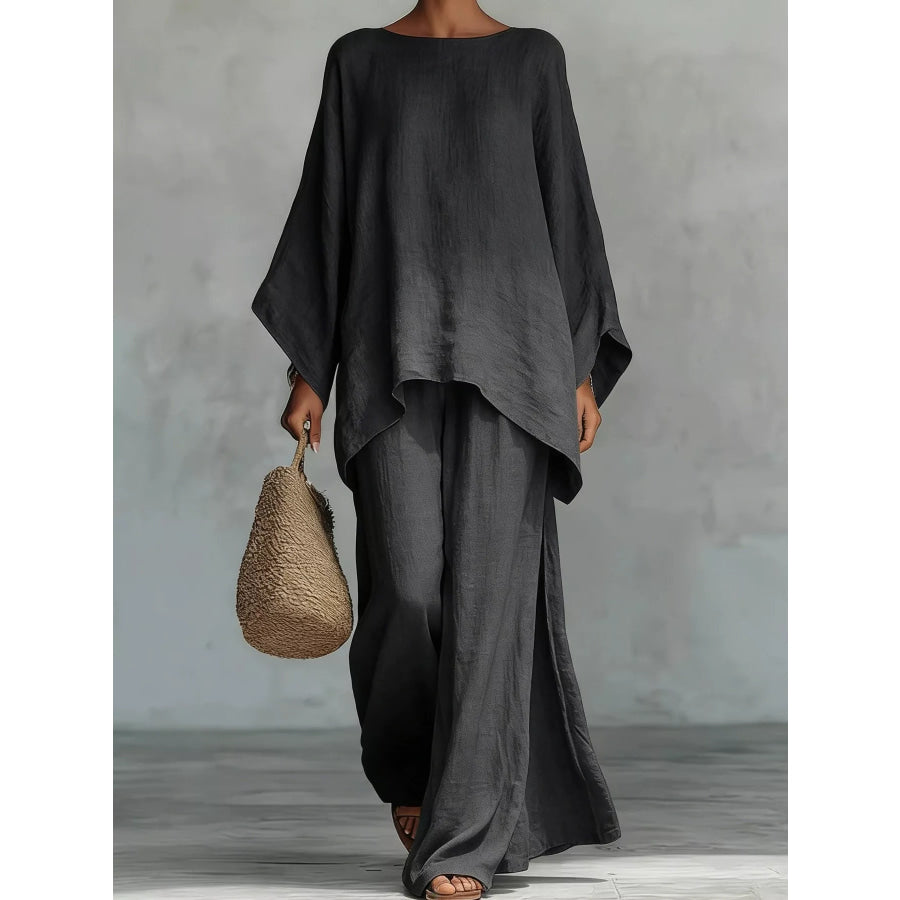 Full Size Casual Loose Fit Top and Pants Set Two-Piece Plus Dark Gray / S Apparel Accessories